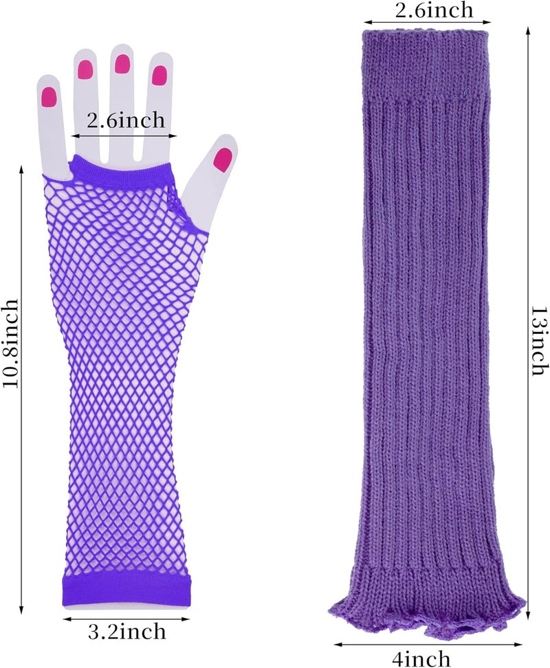Miayon Leg Warmers Fishnet Gloves Fingerless Set Knit Long Socks for Women Girls 80s 90s Party Accessories Halloween - Image 2